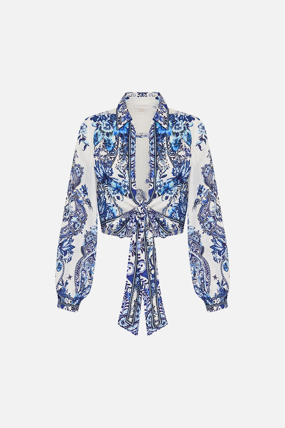CAMILLA cropped wrap shirt in Glaze and Graze print
