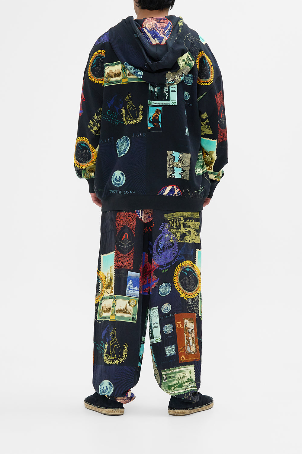 Hotel Franks By CAMILLA black oversized relaxed fit hoodie in Landmarks and Love Letters print