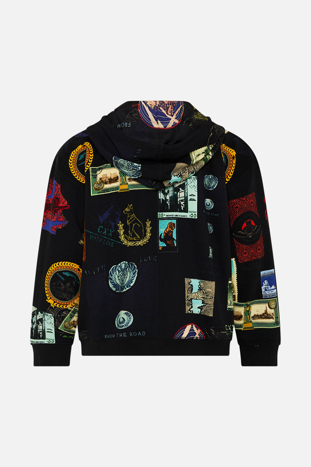 Hotel Franks By CAMILLA black oversized relaxed fit hoodie in Landmarks and Love Letters print