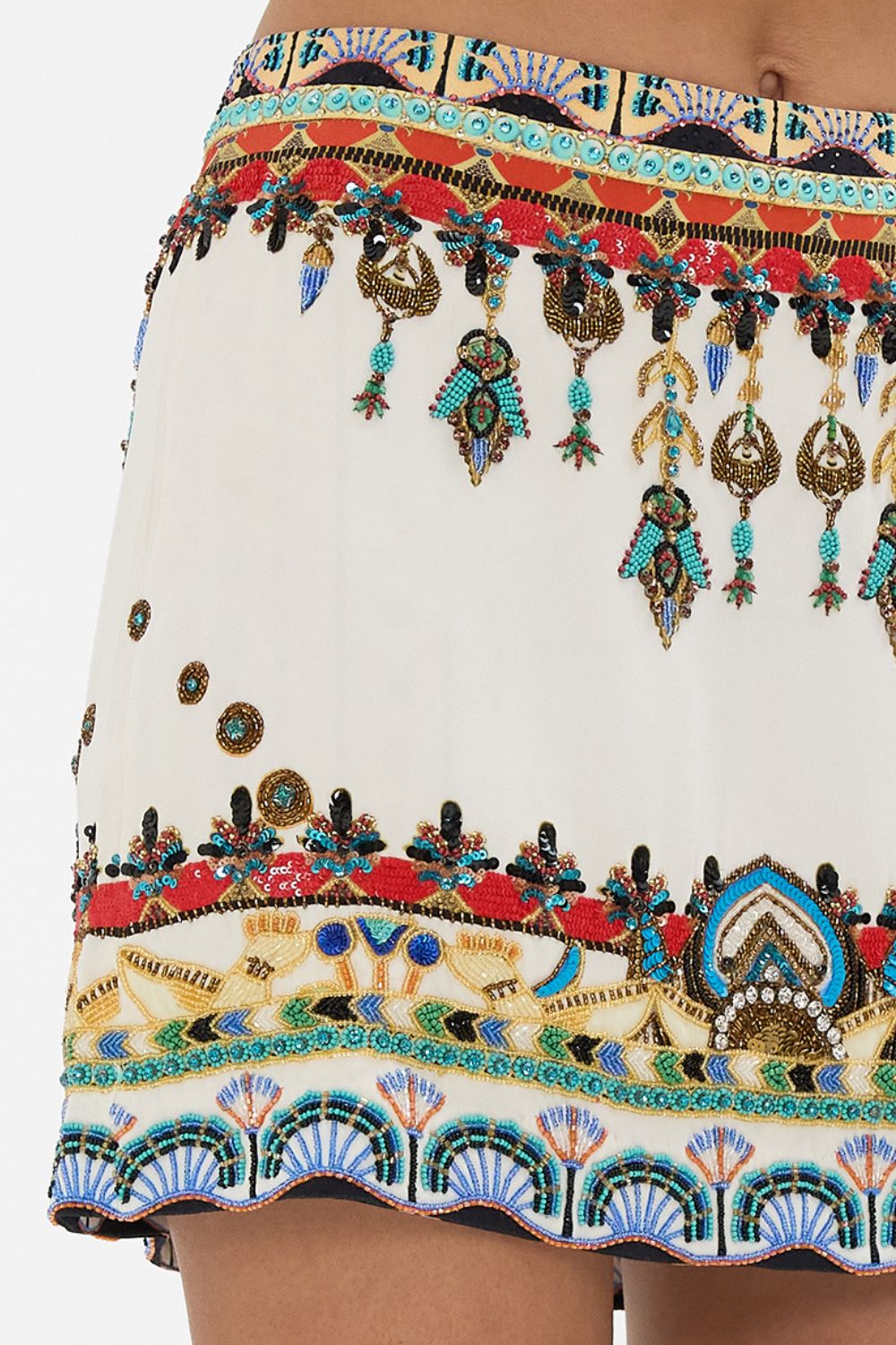 CAMILLA Hand Embellished Mini Skirt in Valley Of The Queens print