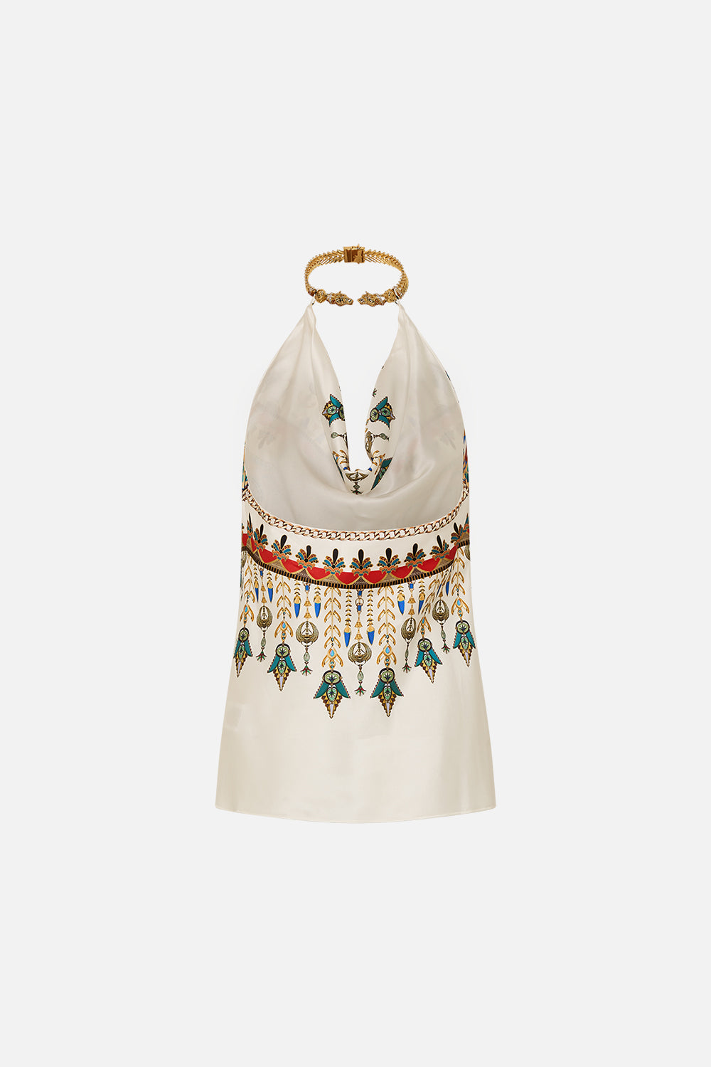 CAMILLA Draped Top with Hardware in Valley Of The Queens print