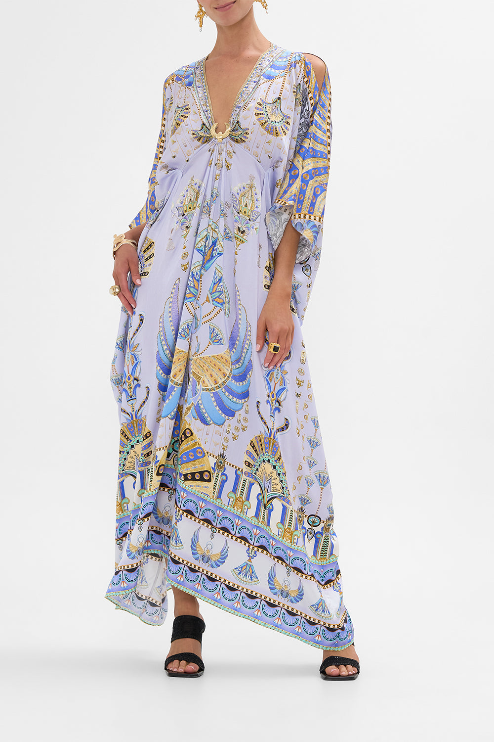 CAMILLA Lilac Split Sleeve Kaftan with Hardware in Under Scarab Skies print