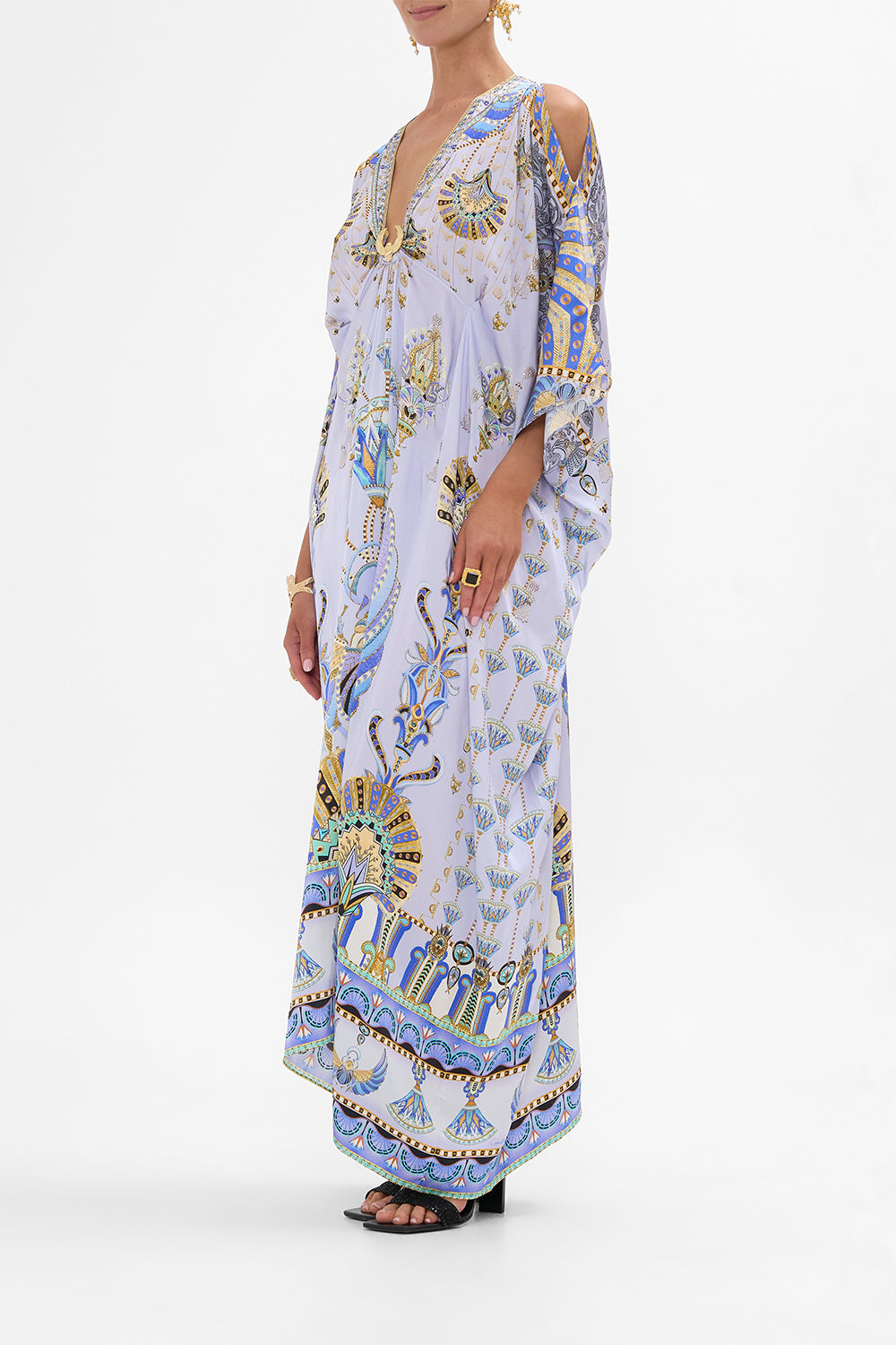 CAMILLA Lilac Split Sleeve Kaftan with Hardware in Under Scarab Skies print
