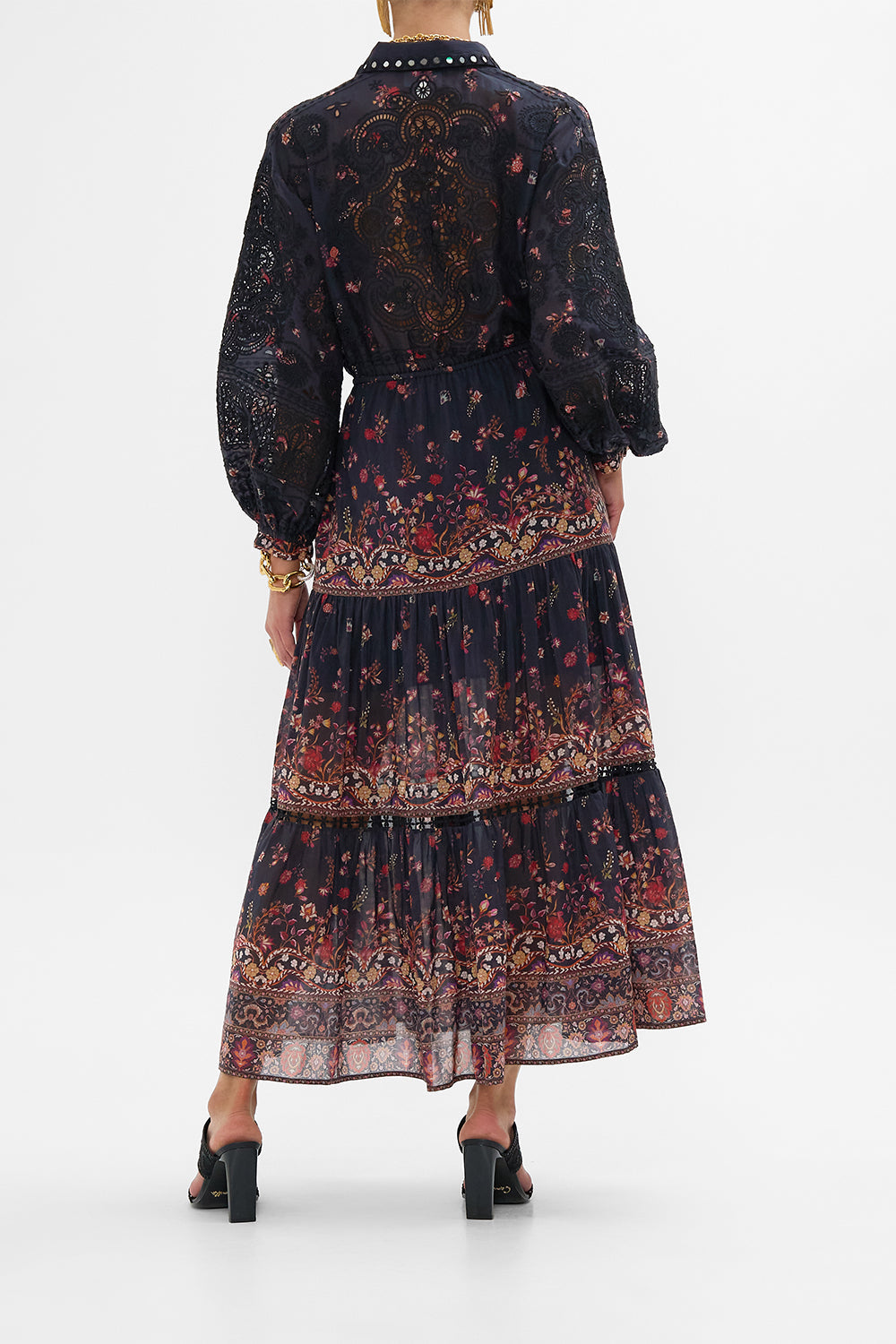 CAMILLA Embroidered Tiered Long Shirt Dress Loom to Tomb print