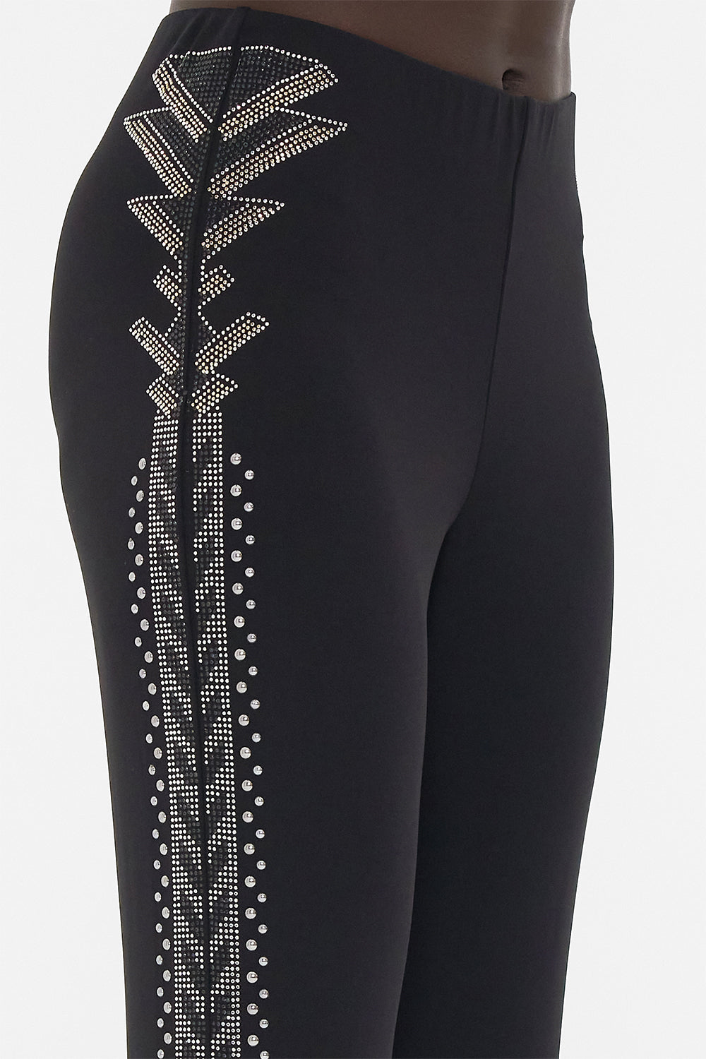 CAMILLA Black/Gold Jersey Flare Pant in They Called Her Nefertari print