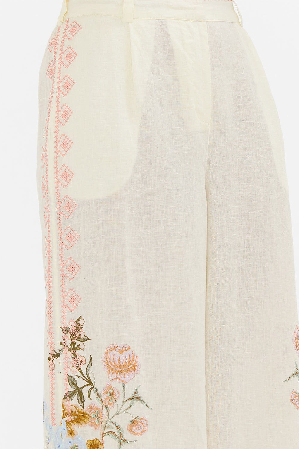 CAMILLA Embroidered Wide Leg Waisted Pant in Honour of Heirlooms print