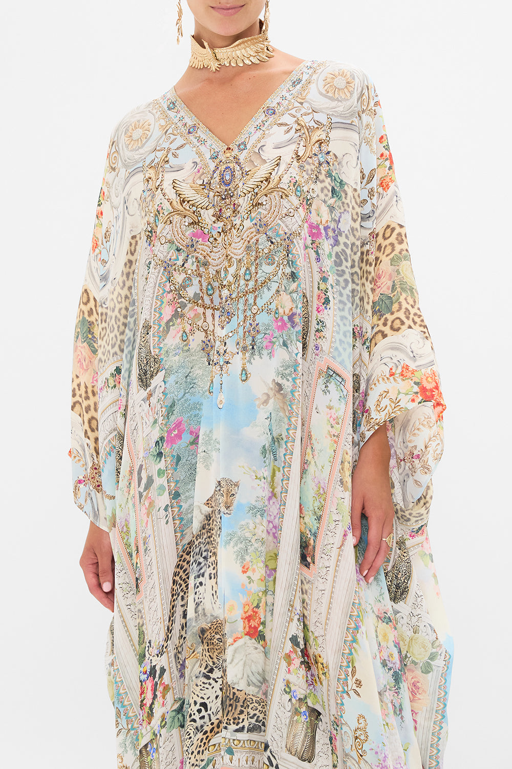 CAMILLA Floral Split Front and Sleeve Kaftan in We Always Have Alexandria Print.