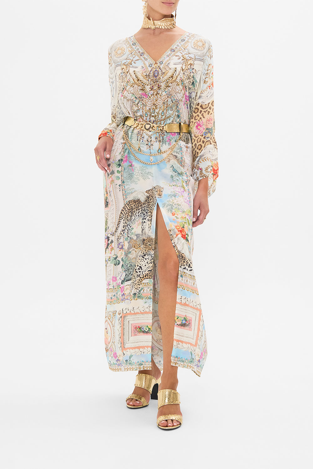 CAMILLA Floral Split Front and Sleeve Kaftan in We Always Have Alexandria Print.