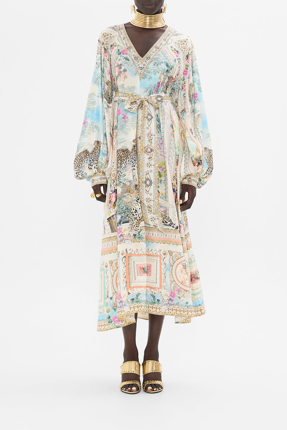 CAMILLA Blouson Sleeve Trapeze Dress in We Always Have Alexandria Print.