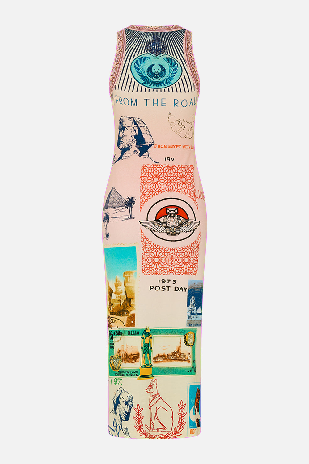 CAMILLA jersey tank dress in Haute Passport print.