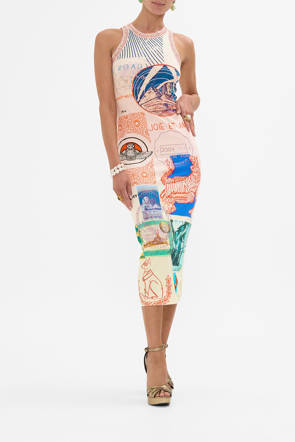 CAMILLA jersey tank dress in Haute Passport print.