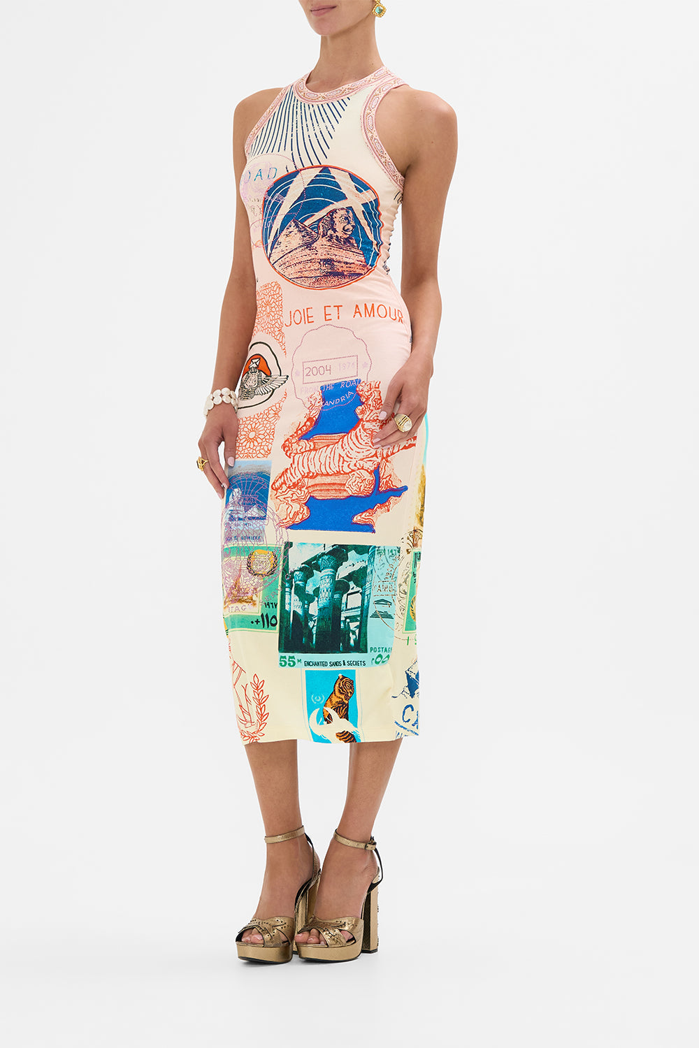 CAMILLA jersey tank dress in Haute Passport print.
