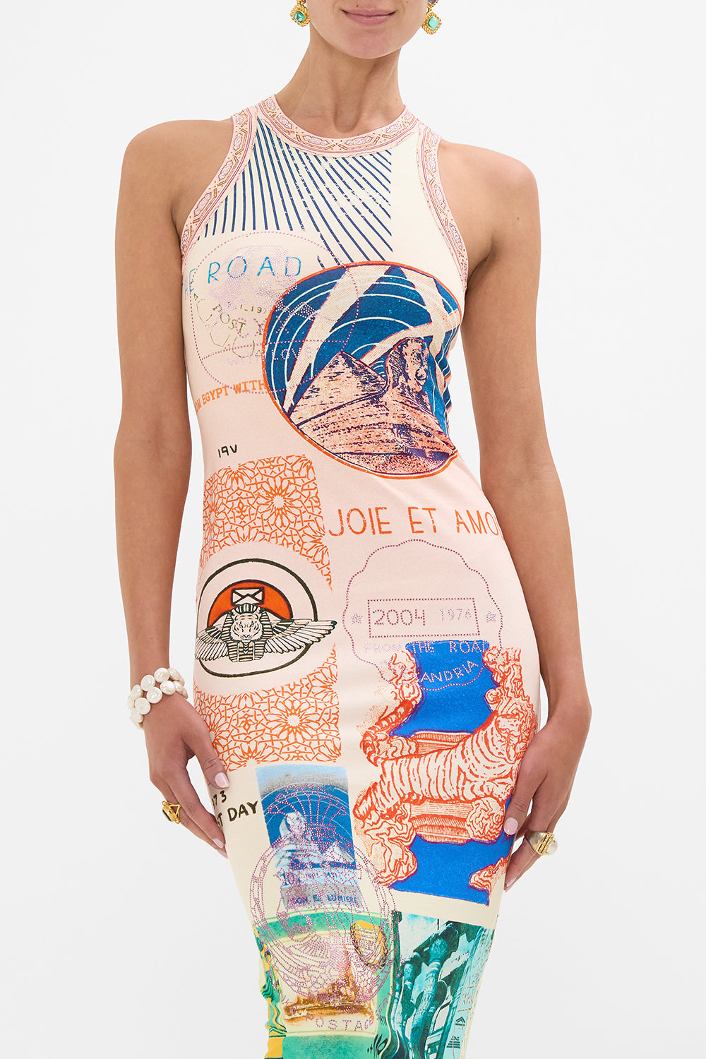 CAMILLA jersey tank dress in Haute Passport print.