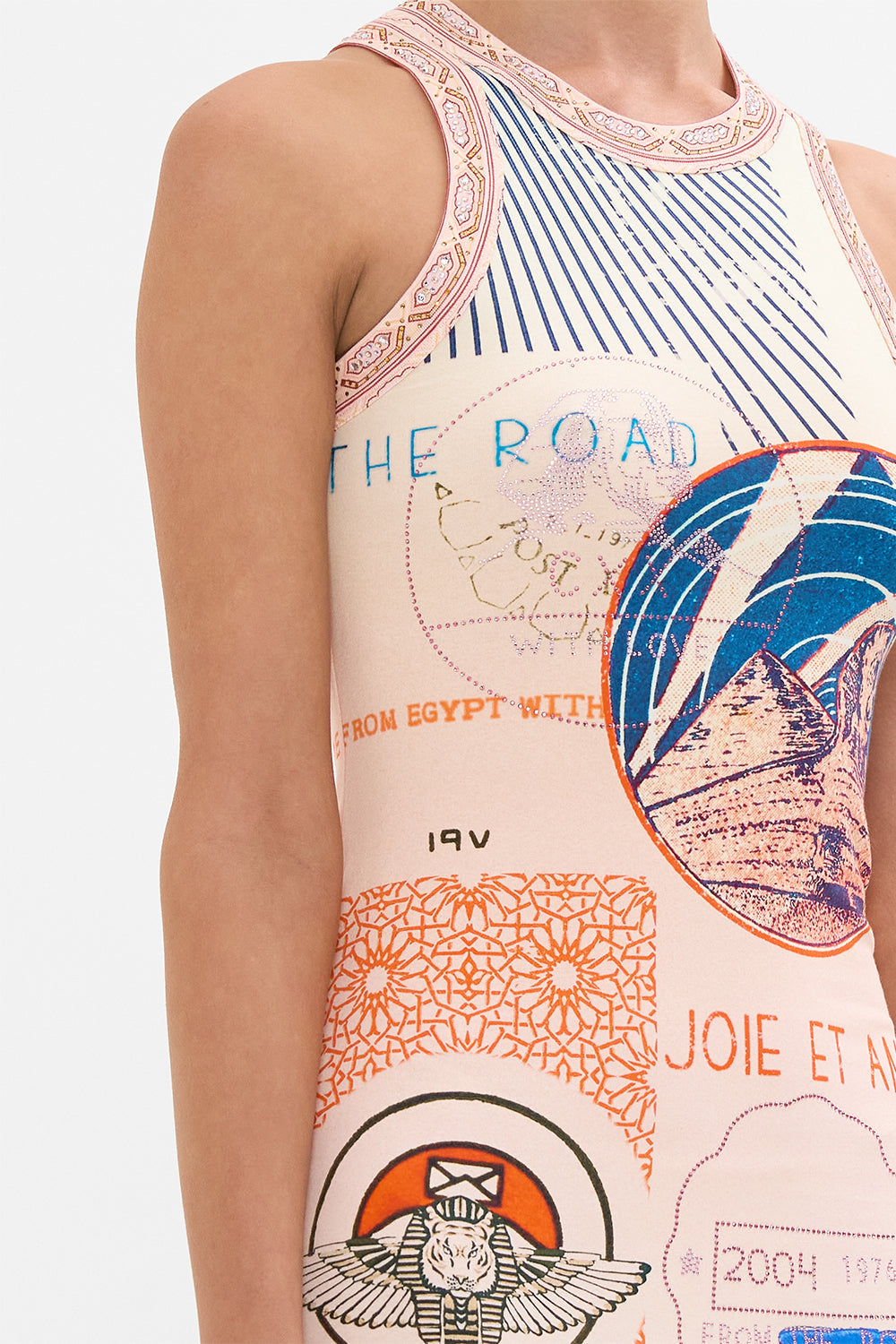 CAMILLA jersey tank dress in Haute Passport print.