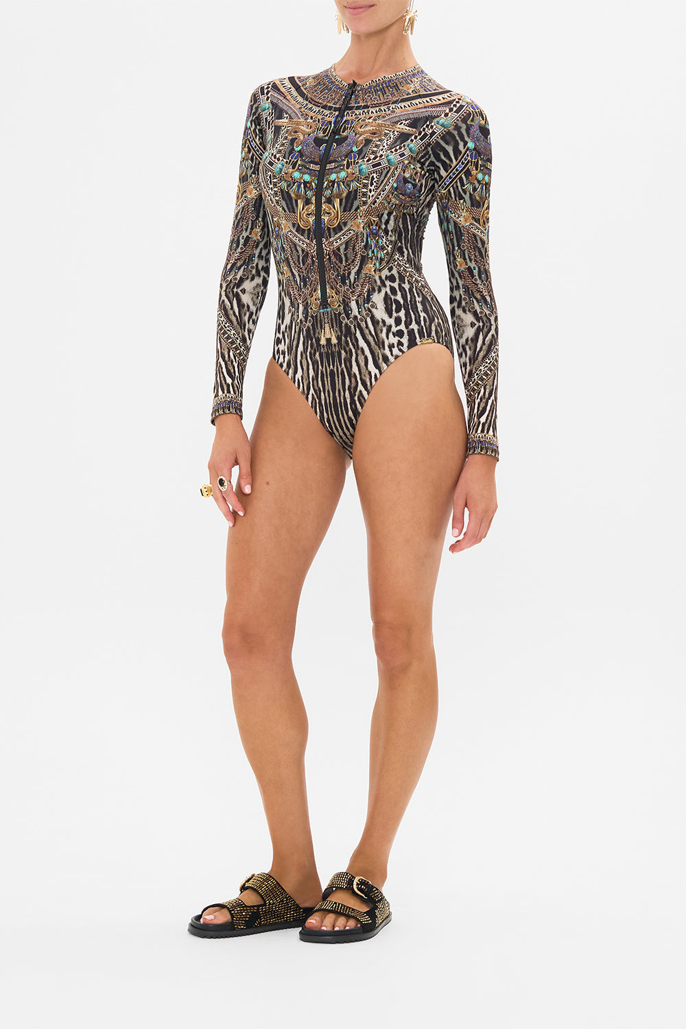 Milla By CAMILLA Zip Front Paddlesuit in Cat Worship print.