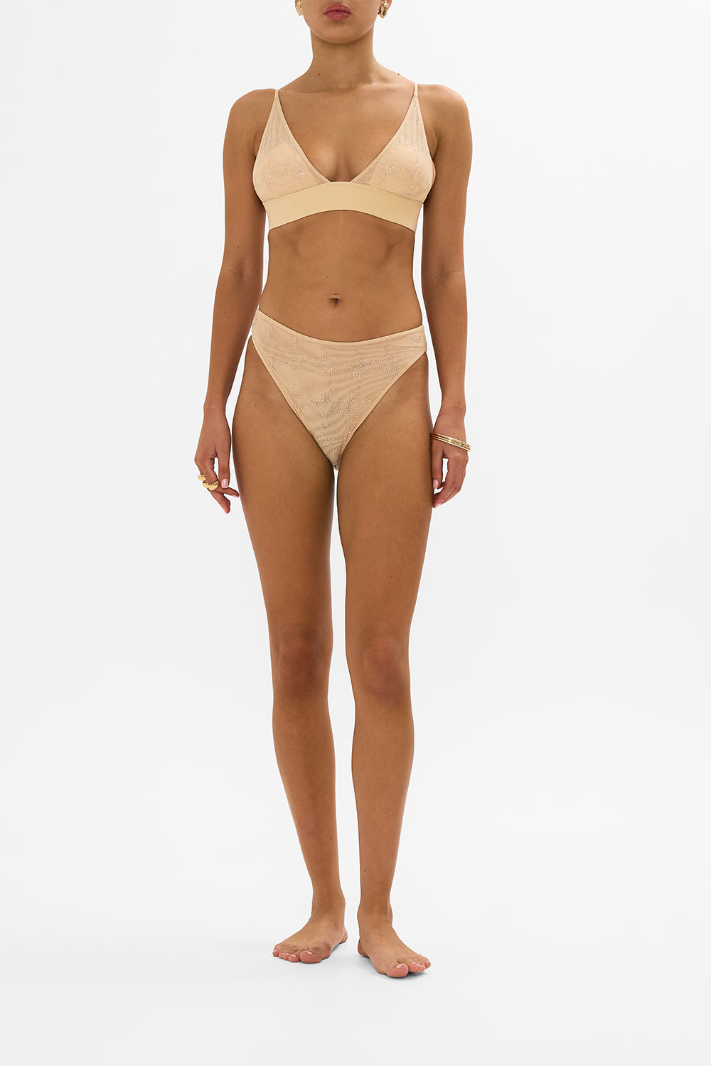 CAMILLA nude mesh soft pull on tri bra in Solid Nude