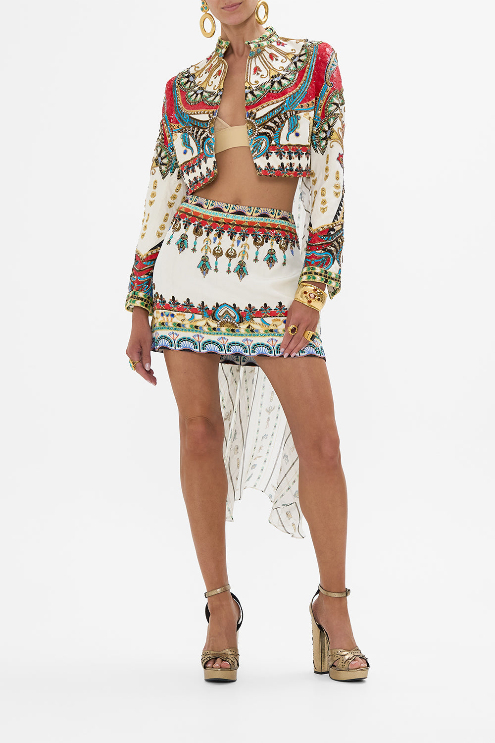 CAMILLA Open Front Jacket with Full Length Back in Valley of the Queens print