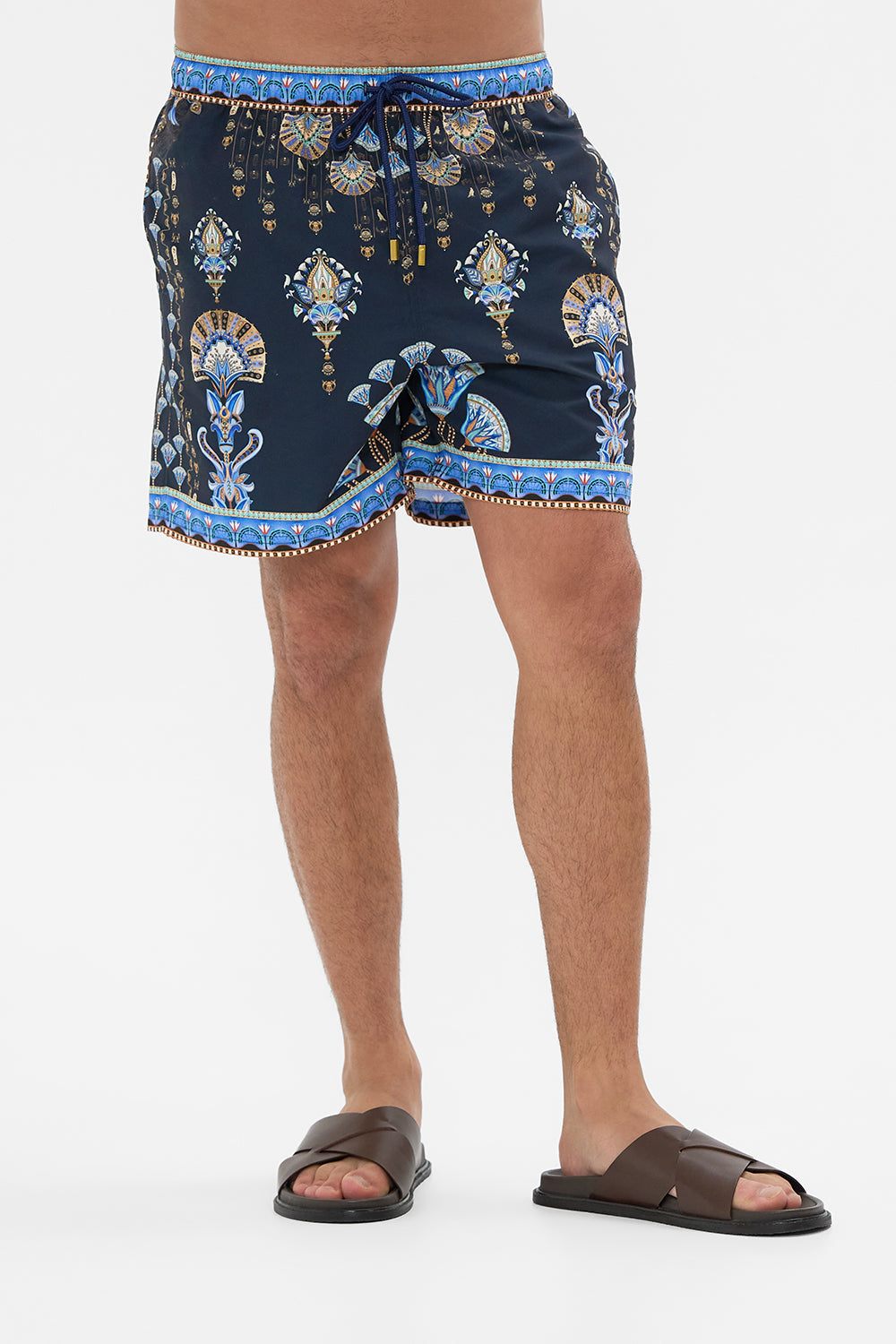 Hotel Franks By CAMILLA Black mid length boardshort in Under Scarab Skies print.