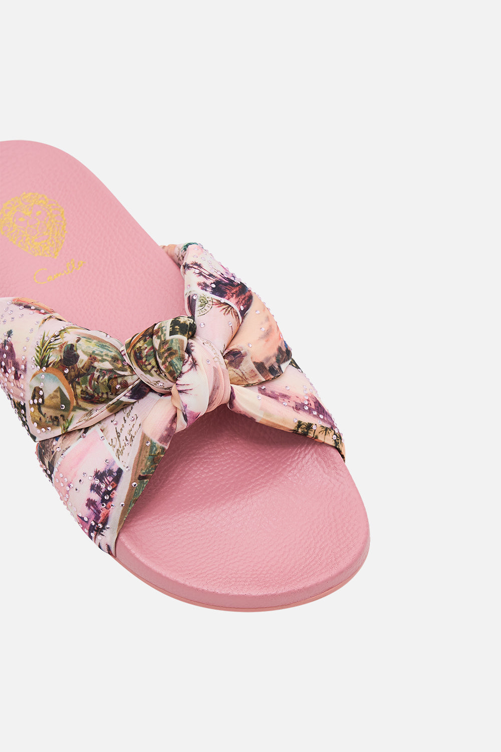 CAMILLA Ebony Knotted Slide in Millas Got Mail print