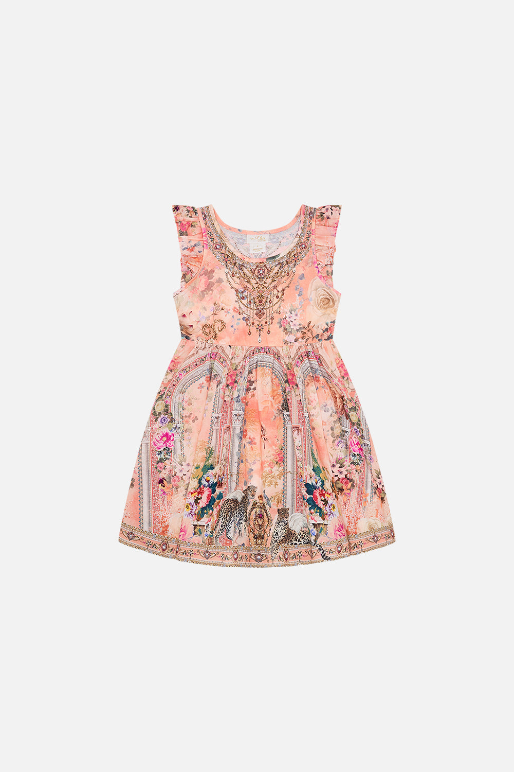 Milla By CAMILLA Floral Kids Jersey and Woven Mini Frill Dress in The Jewellery Palace print.