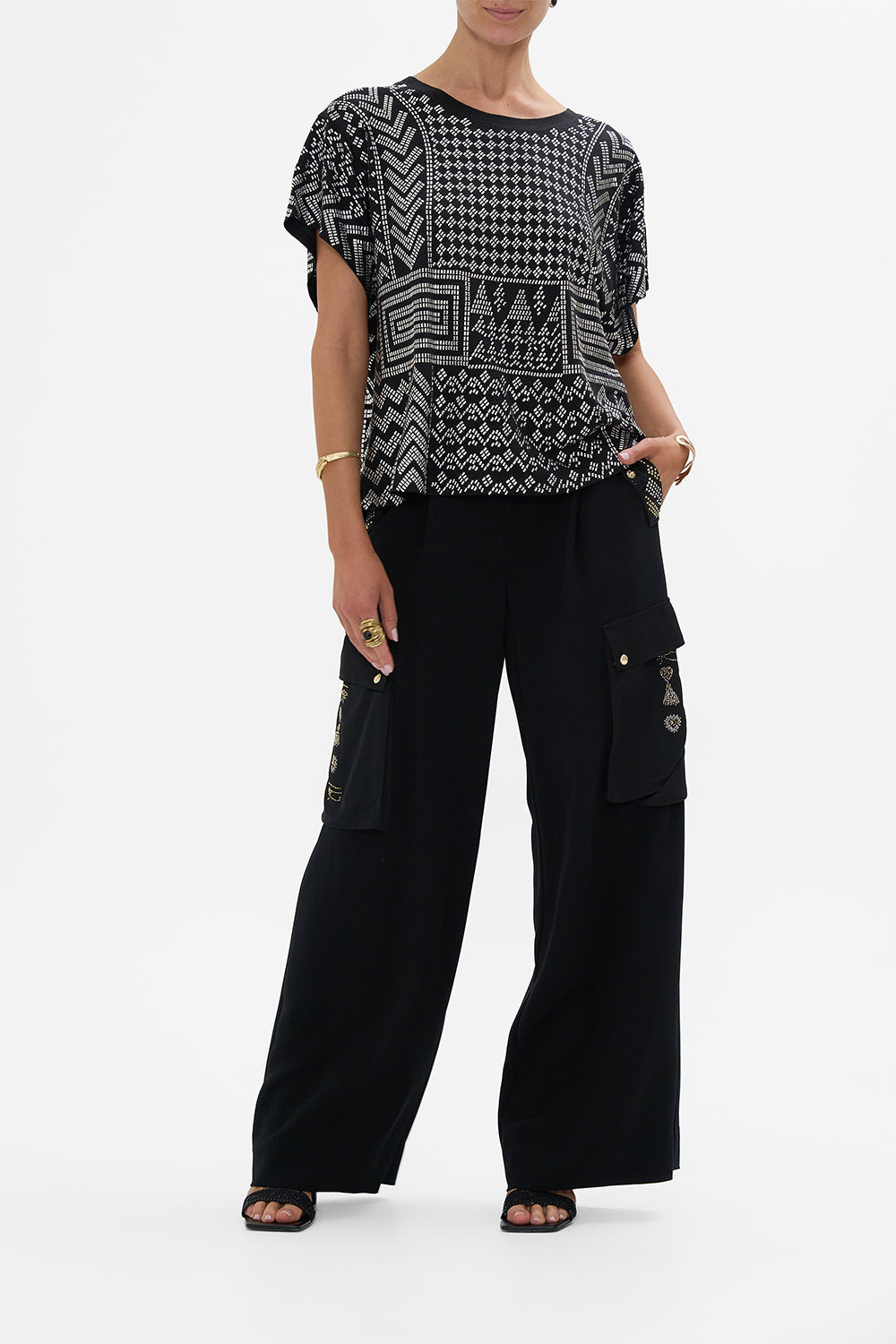 CAMILLA t shirt with dropped armhole in They Called Her Nefertari print