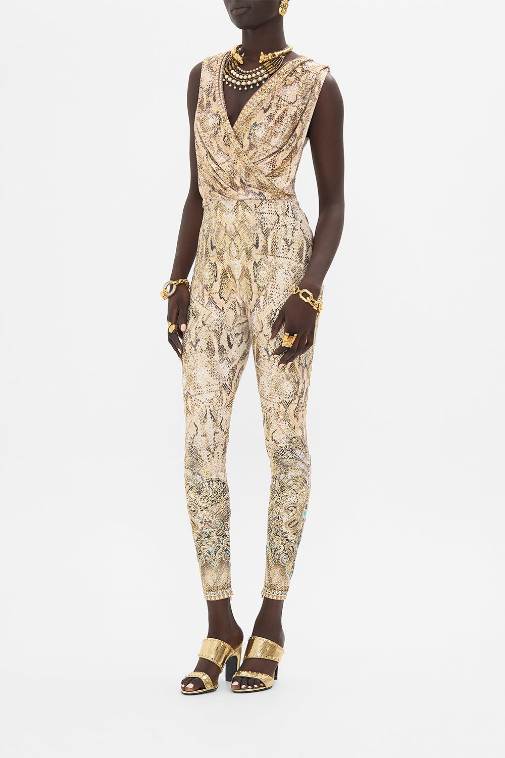 CAMILLA Hooded Sleeveless Catsuit in The Throne Room print