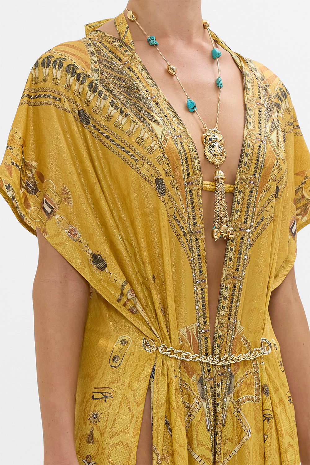 CAMILLA Gold Cover-Up with Front Splits in Valley of the Kings Print