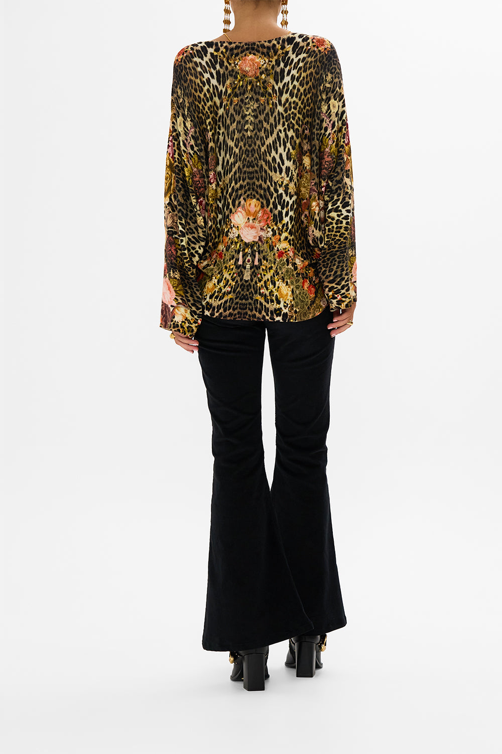 CAMILLA Leopard V-Neck Printed Dolman Sleeve Knit in Born in Bruges