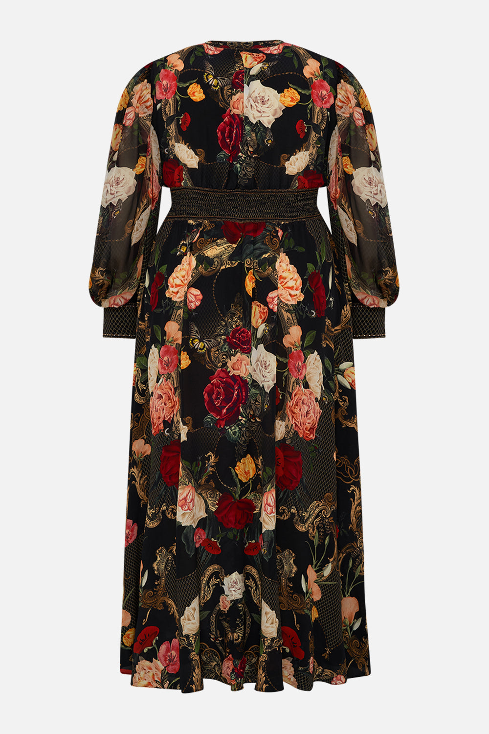 CAMILLA Black Shaped Waistband Dress with Gathered Sleeves in Magic in the Manuscripts