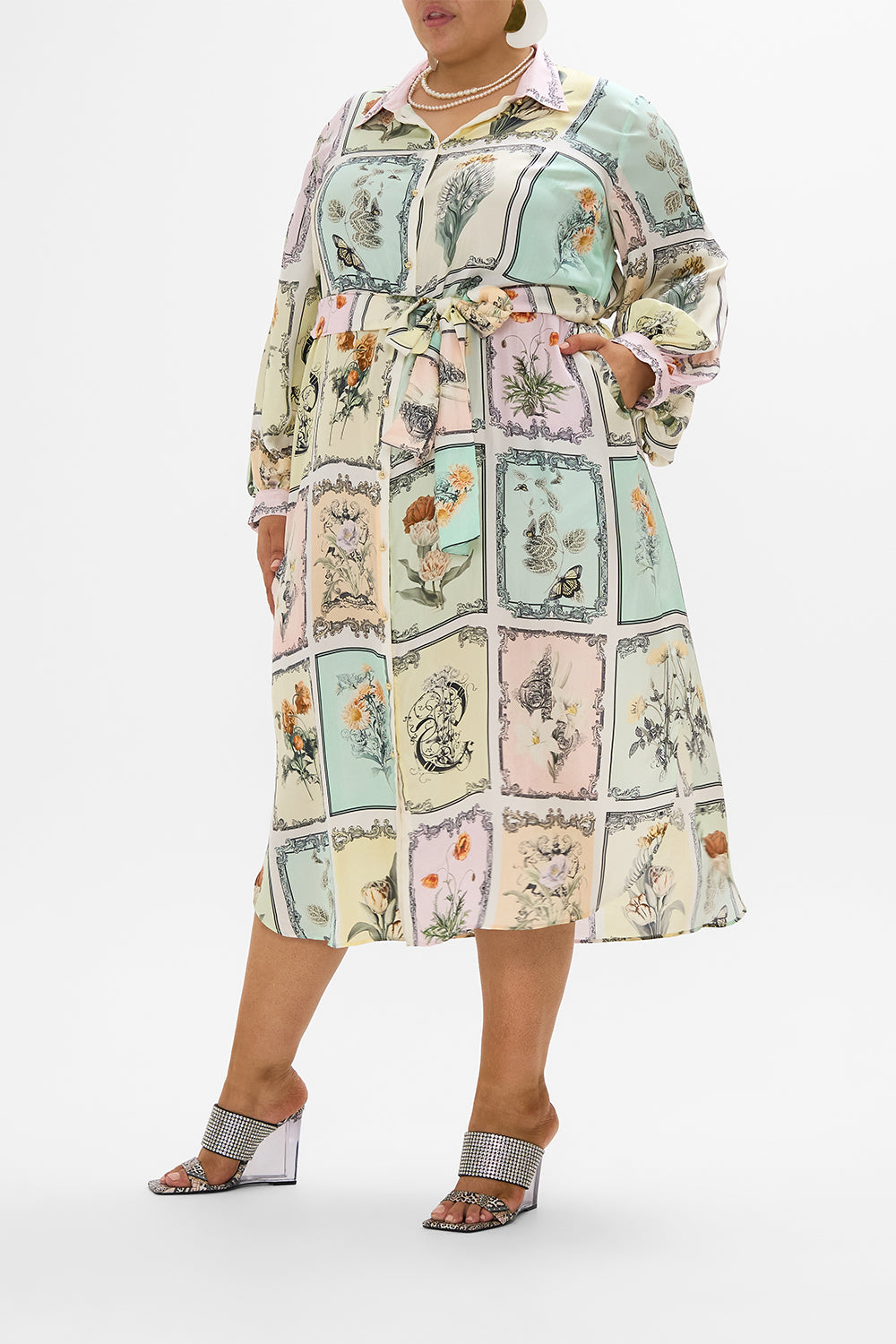 CAMILLA multi midi shirt dress in Long Live Letterpresses print