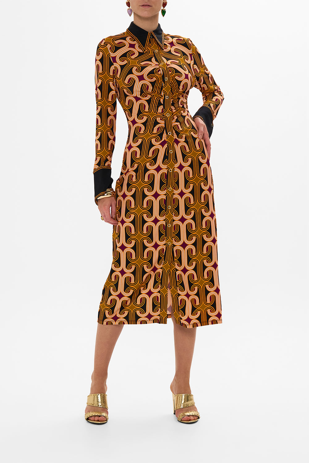 CAMILLA multi jersey midi shirt dress in One Night In De Wallen print.