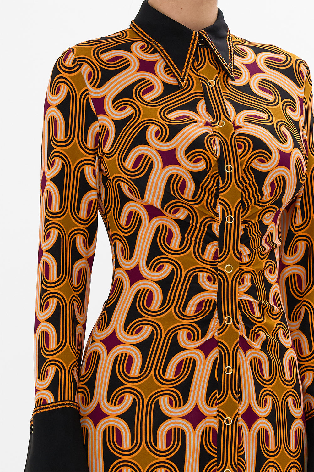 CAMILLA multi jersey midi shirt dress in One Night In De Wallen print.