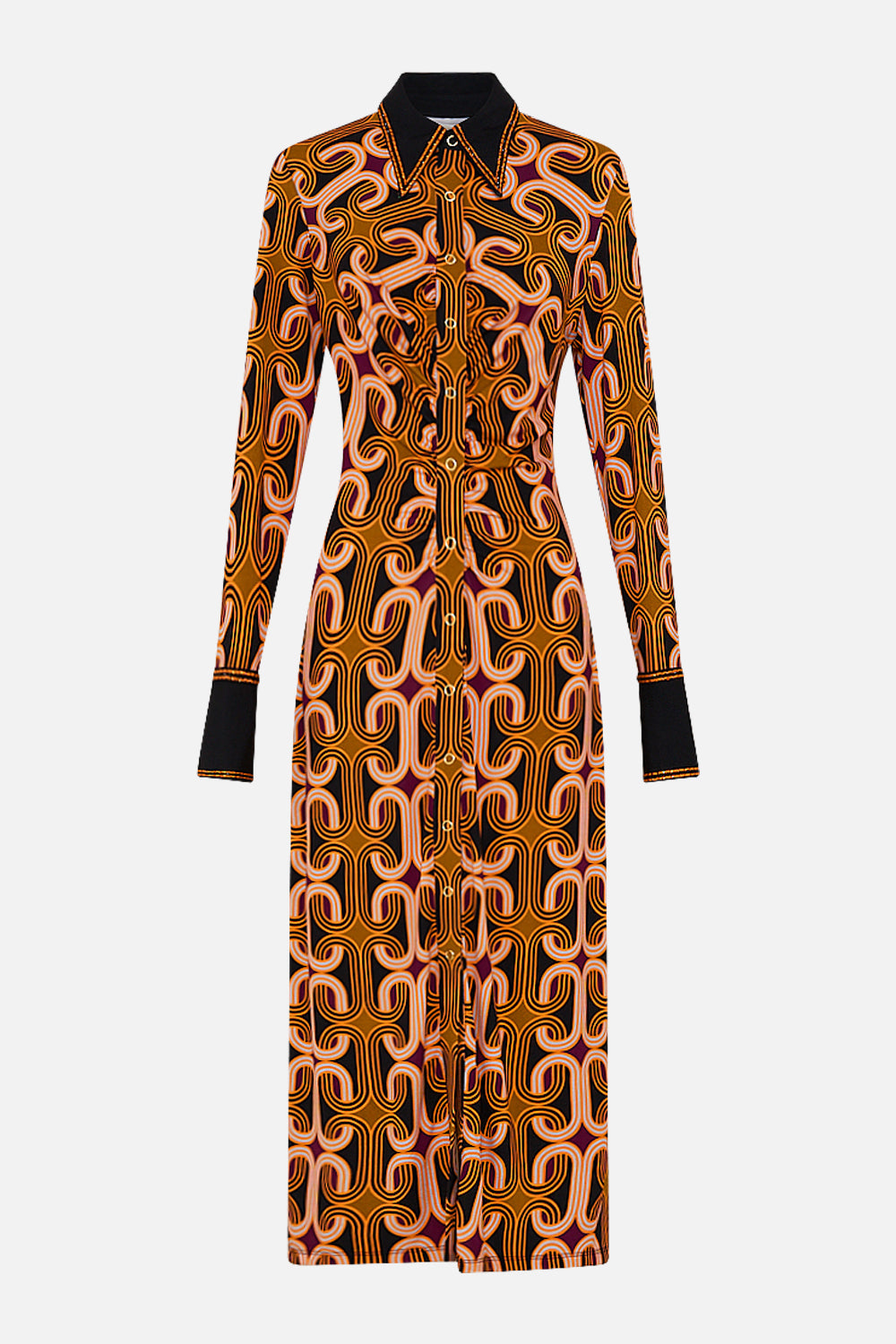 CAMILLA multi jersey midi shirt dress in One Night In De Wallen print.