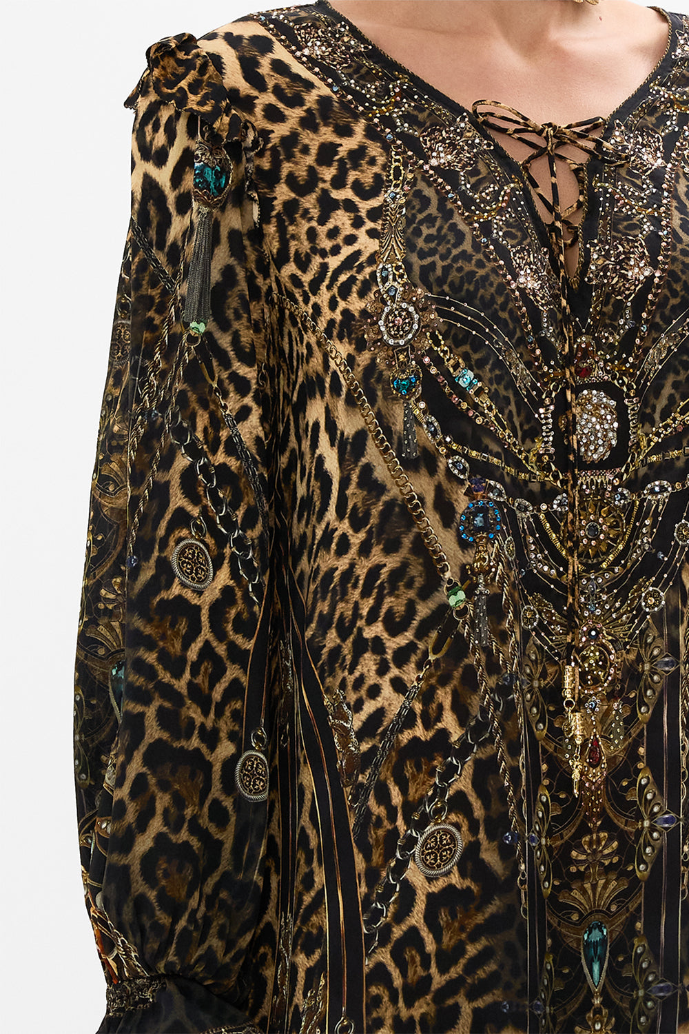 CAMILLA Leopard Ruffle Lace Up Dress in Amsterglam