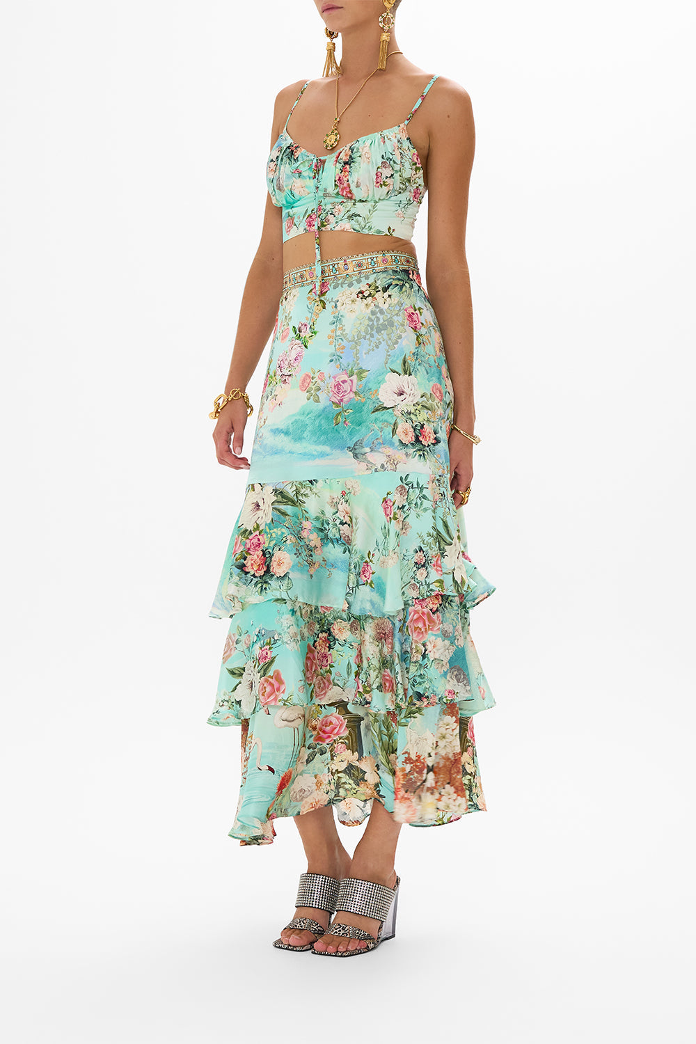 CAMILLA Gathered bralette in The jewellery museum print.