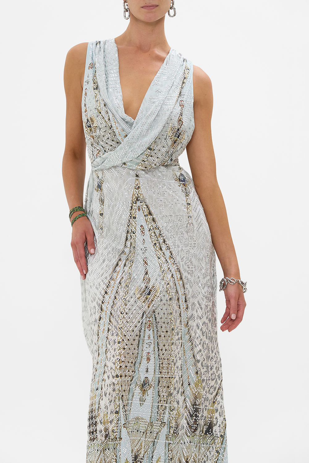 SLEEVELESS DRAPED T BACK LONG DRESS SAHARA STARLET