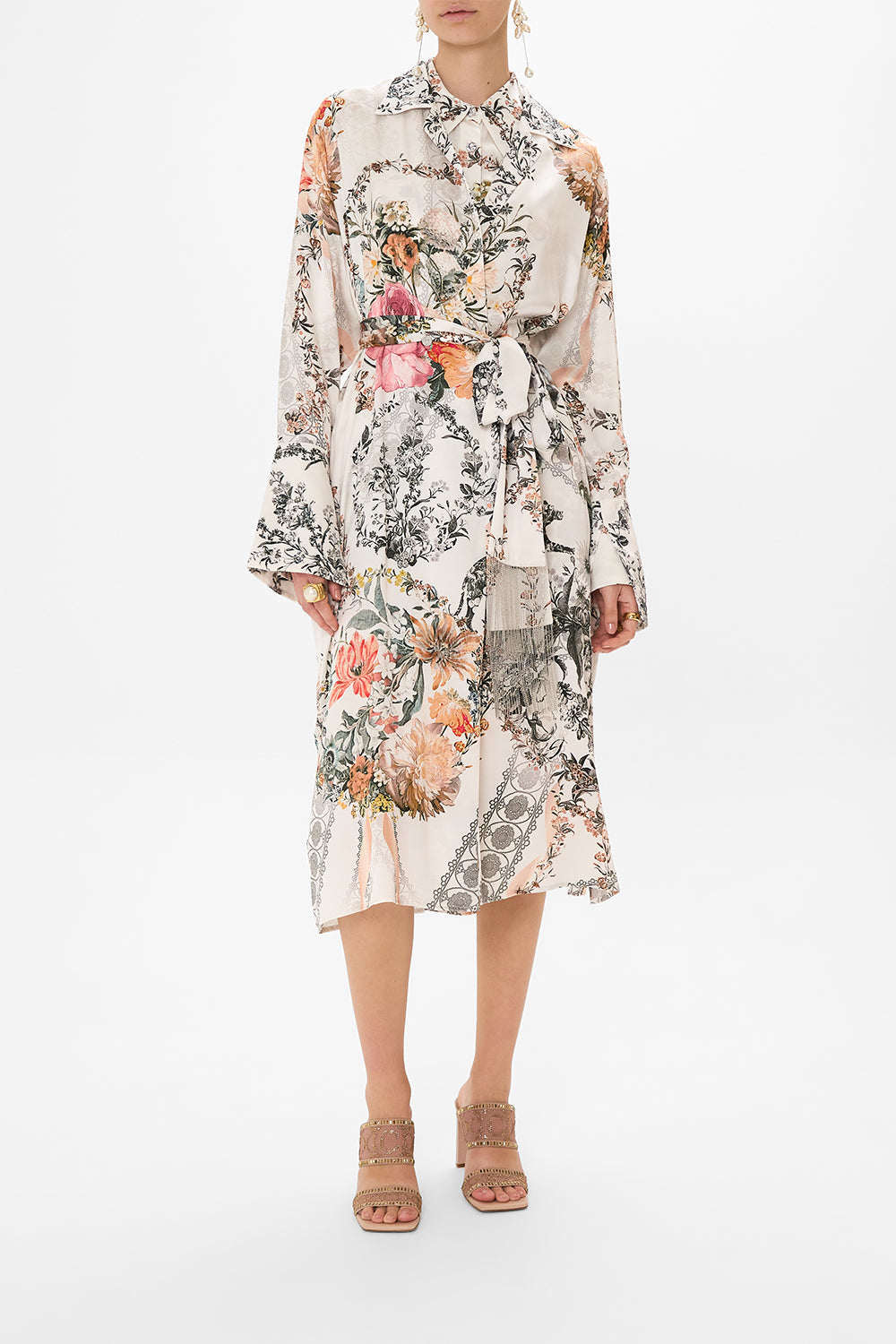 CAMILLA white floral print silk coat in De Haar Memoirs print
