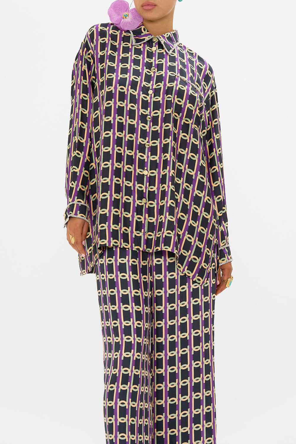 CAMILLA silk shirt in Film Diva print