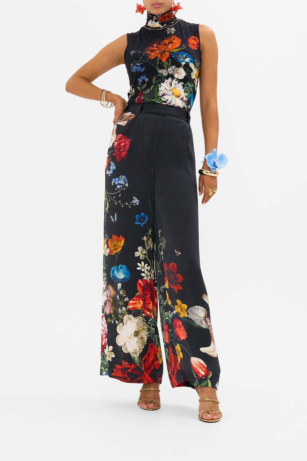 CAMILLA black floral print turtleneck in A Still Life print