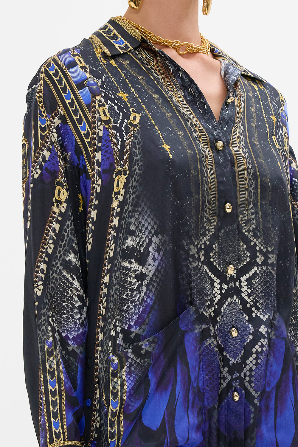CAMILLA Shirt Tunic with Pockets in Other Side of the Oasis print.