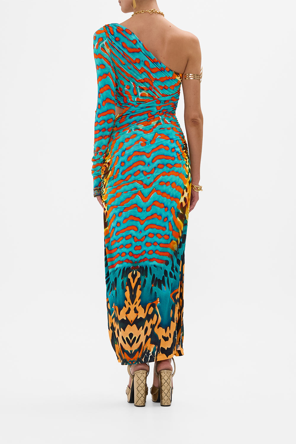 CAMILLA One Shoulder Jersey Cut Out Dress in Desert Visions print.