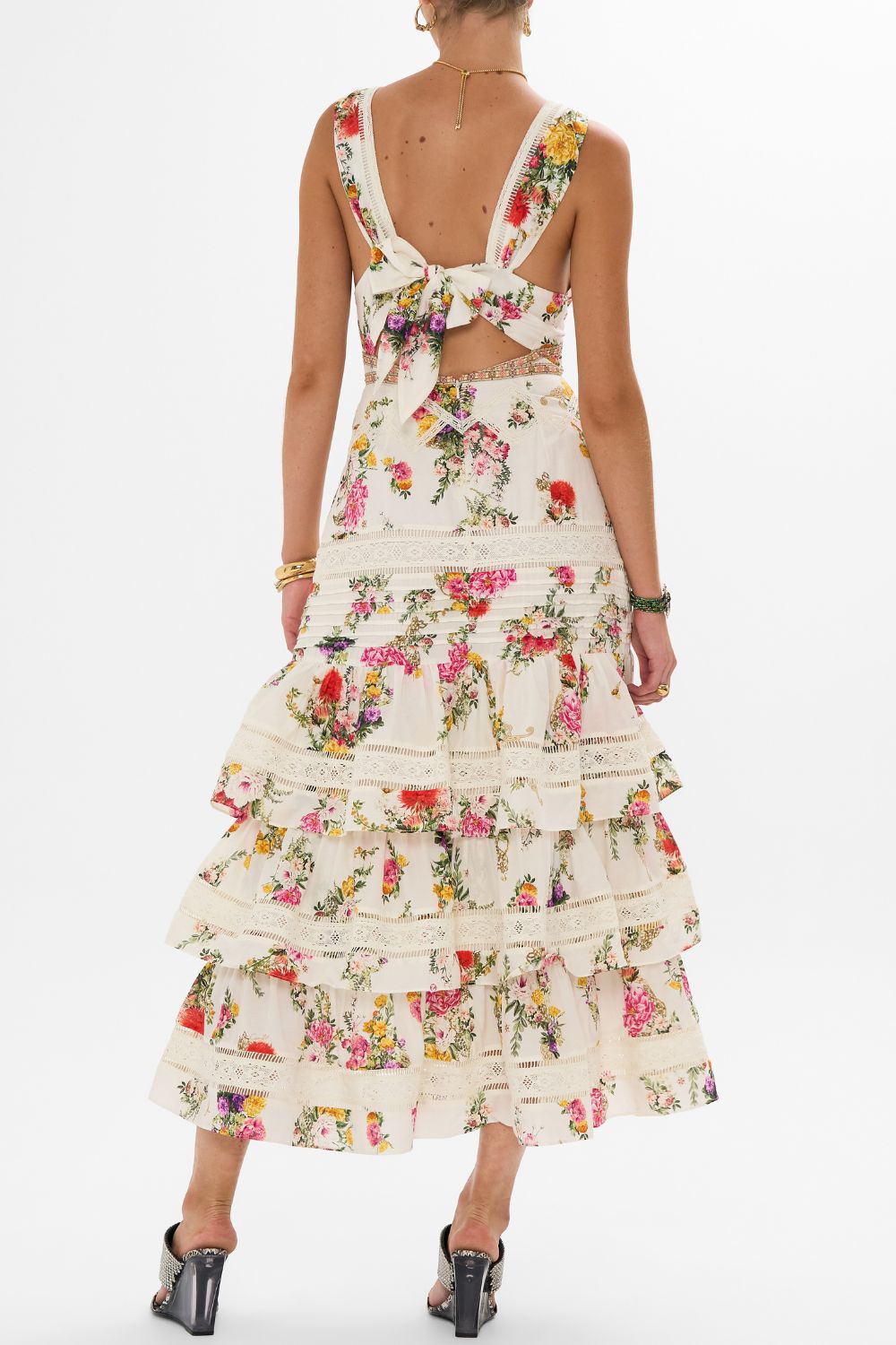 CAMILLA Tiered ruffle hem dress in Egyptian rose print.