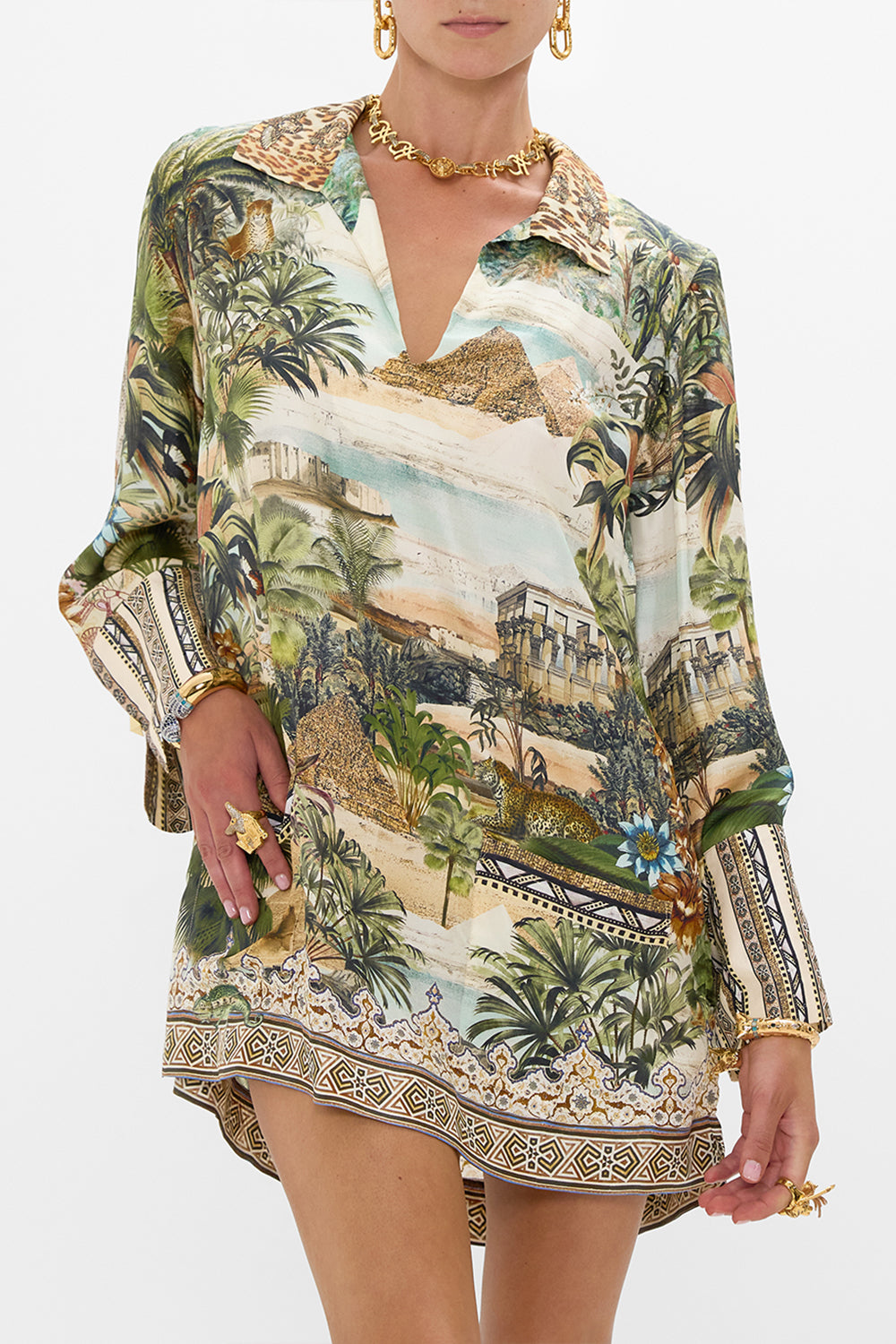 CAMILLA Long Sleeve Tunic Dress in Views of the Valley Print.