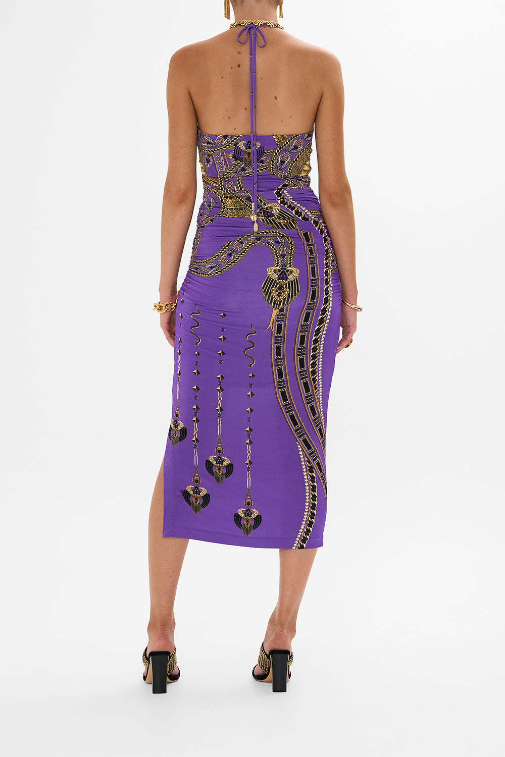 CUT OUT SLEEVELESS JERSEY HALTER NECK DRESS LUXORLAND LADY