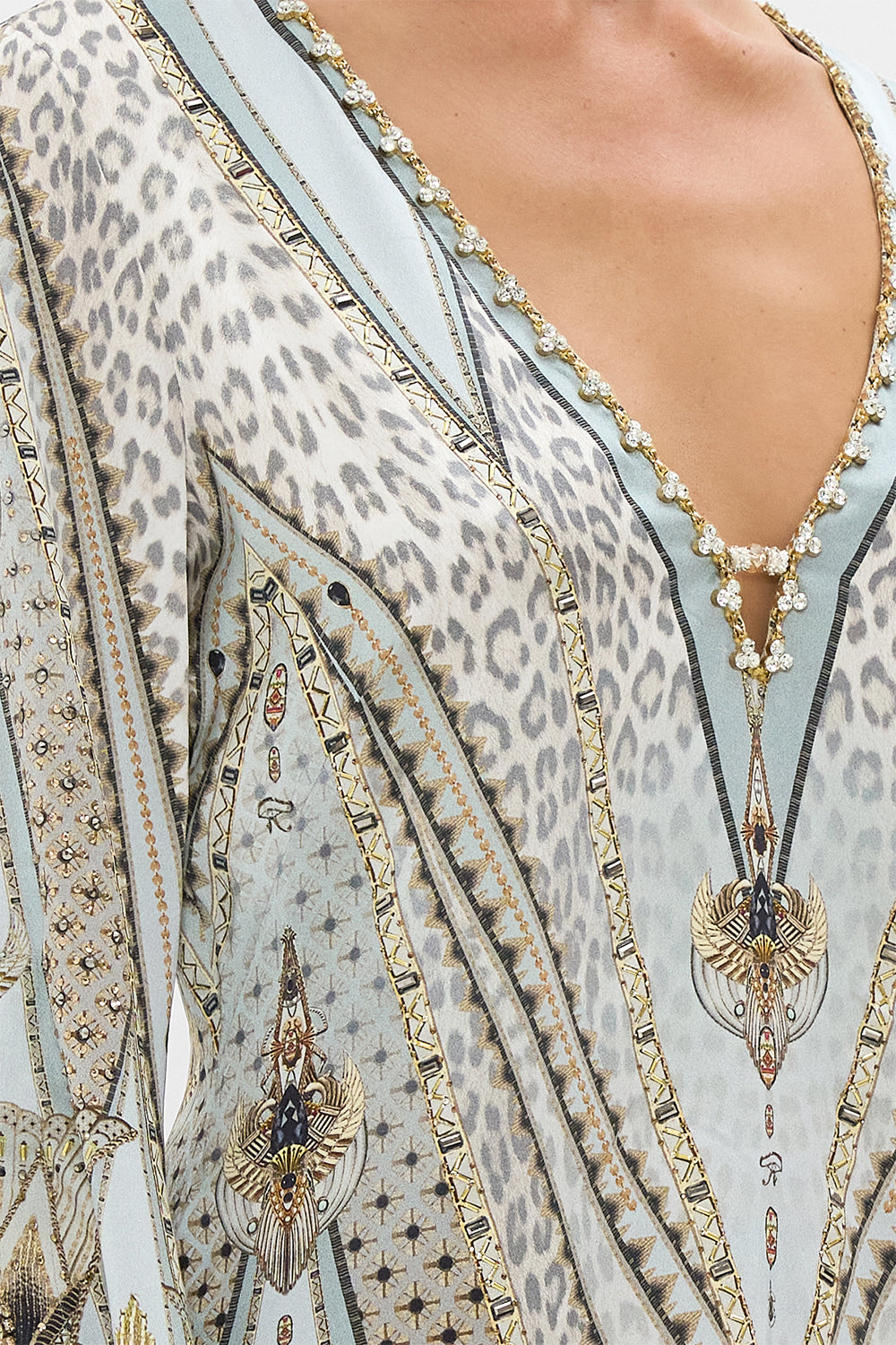 LONG SLEEVE DEEP V SHORT DRESS SAHARA STARLET