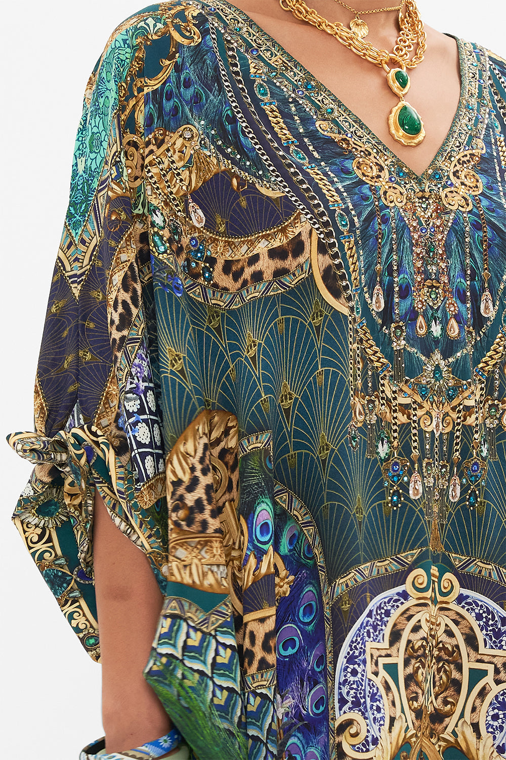TIE SLEEVE SHORT V NECK KAFTAN FAN DANCE