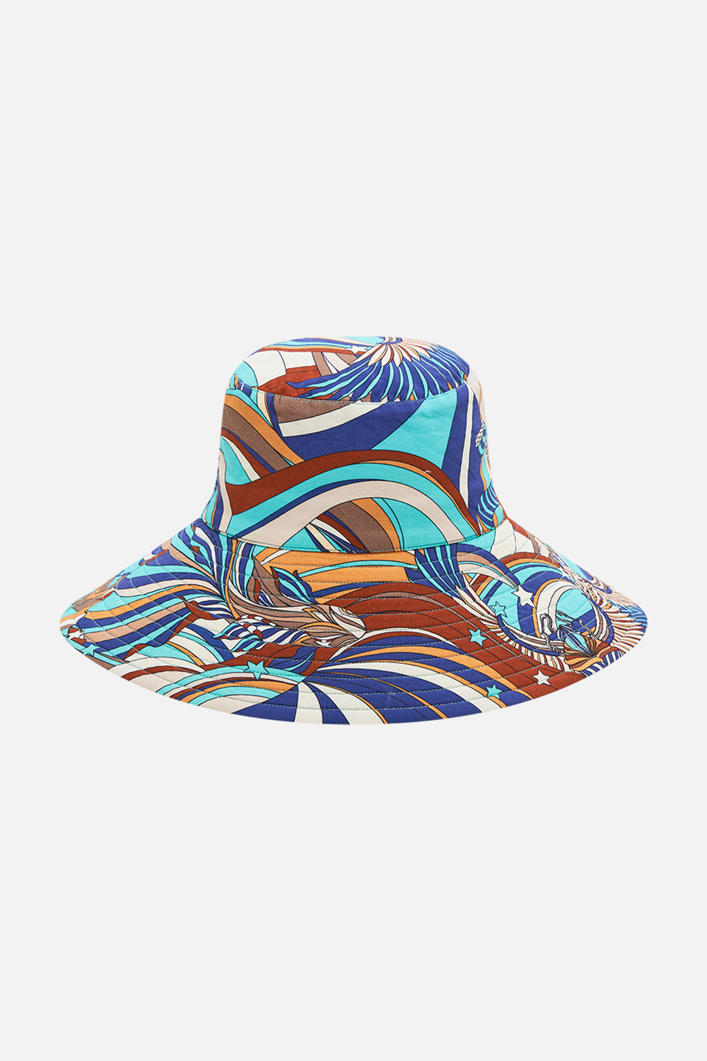 CAMILLA Wide brim bucket hat in Oasis Oracle print.