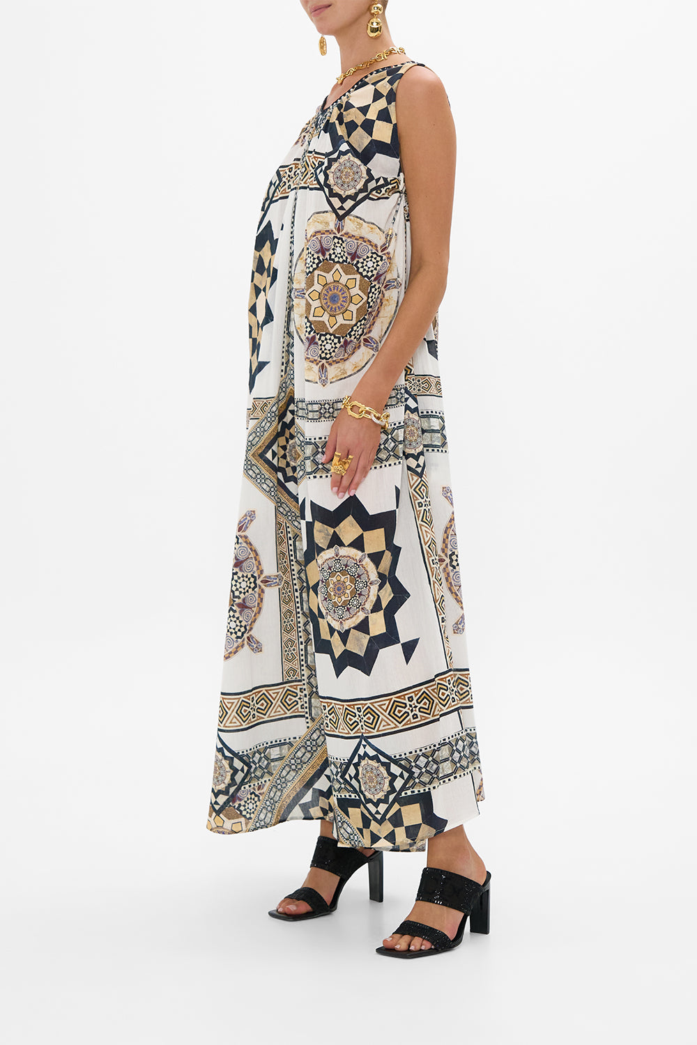 PANELLED TANK DRESS WITH CURVED HEM TILE STYLE