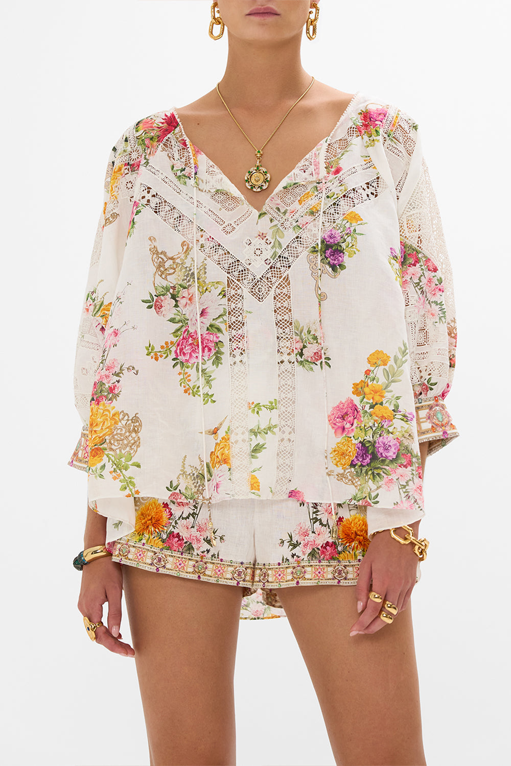 CAMILLA Raglan sleeve blouse with cuff in Egyptian rose print.