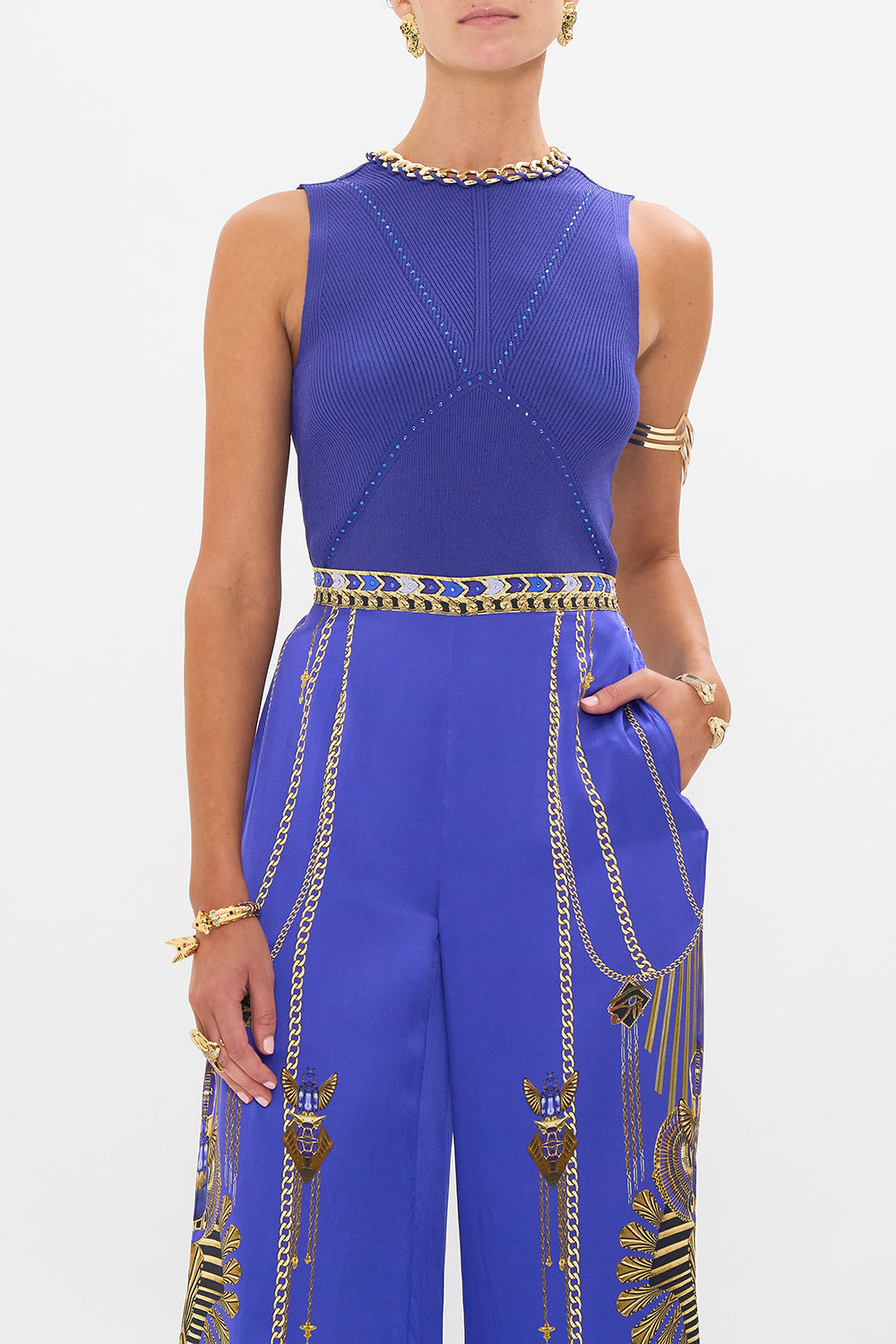 CAMILLA Sleeveless Knit Tank Top in My Fair Pharaoh print.